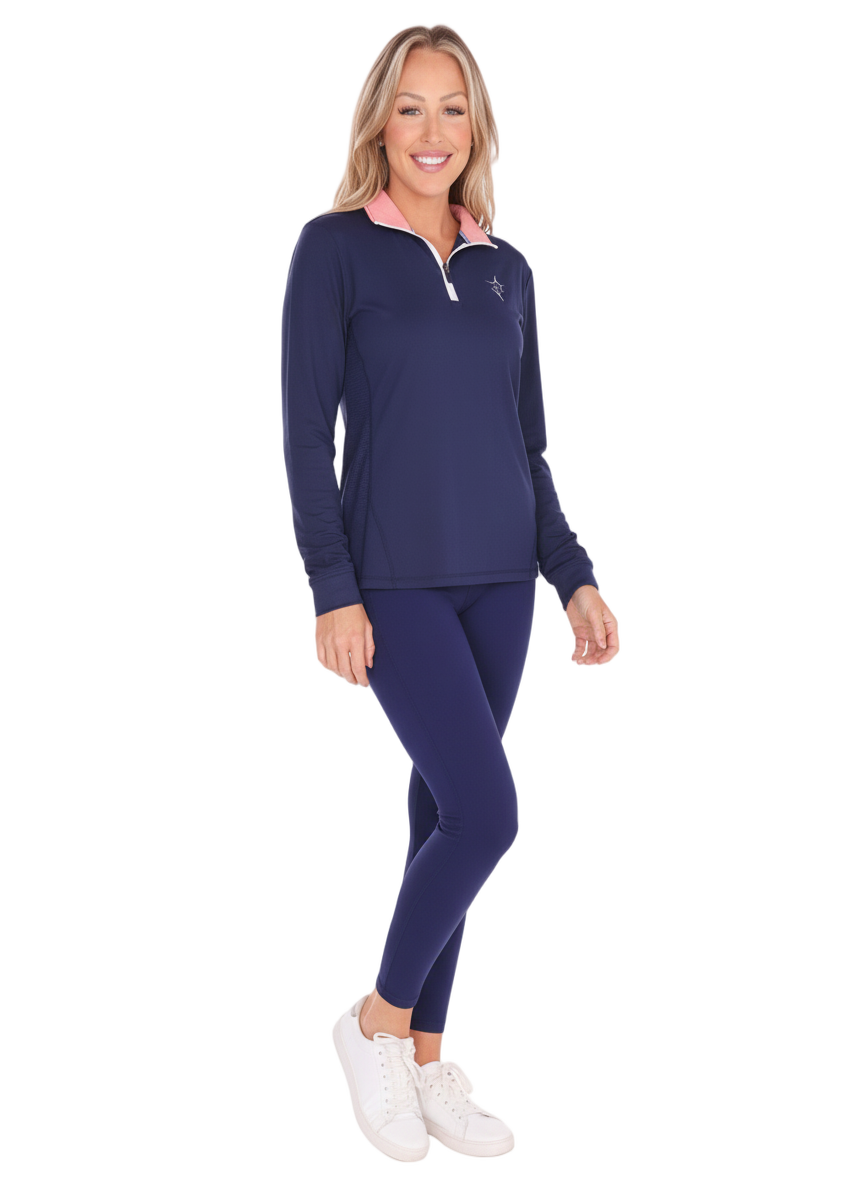 Camiseta deportiva Monterey con cierre 1/4 – Azul marino