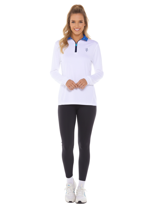 Camiseta deportiva Monterey con cierre 1/4 – Blanca