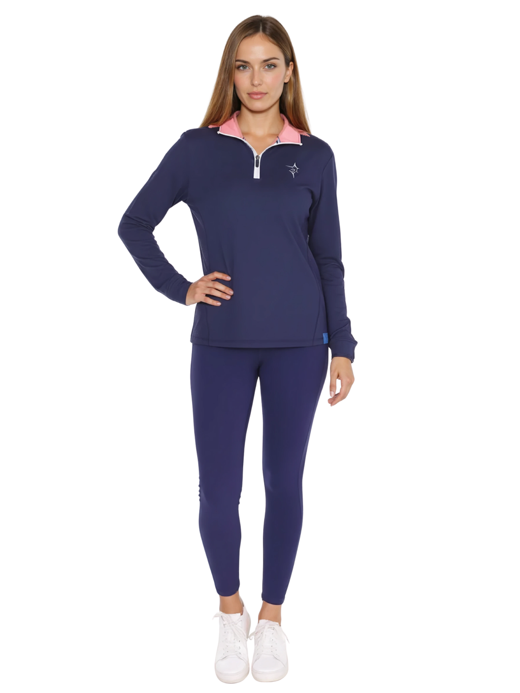 Camiseta deportiva Monterey con cierre 1/4 – Azul marino para mujer - Moda Élite