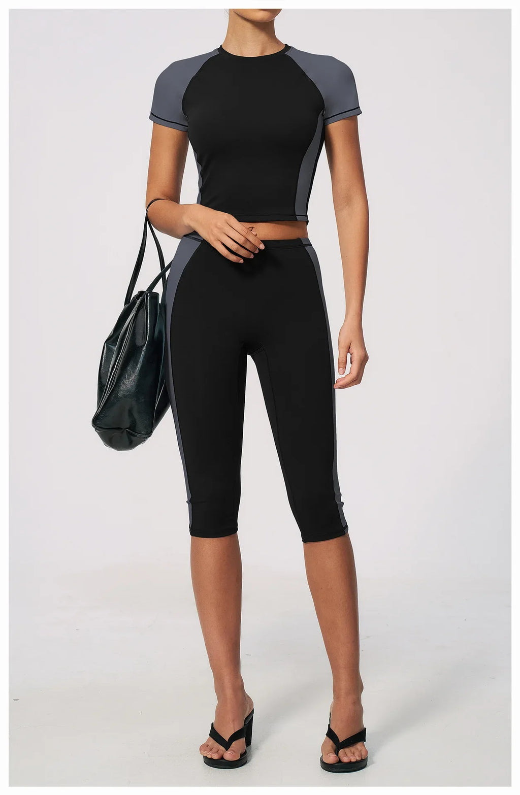 Color-Block Tee &amp; Capri Workout Set