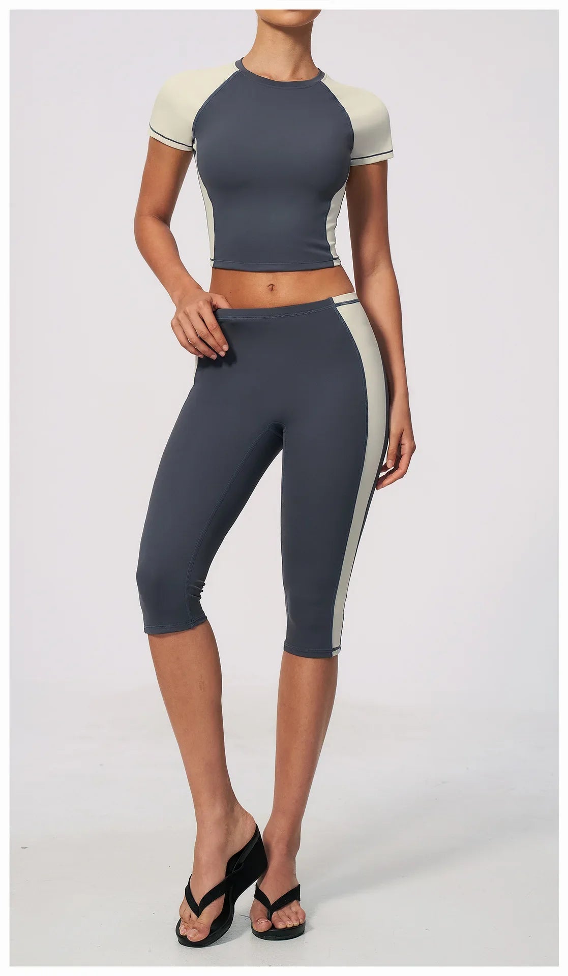 Color-Block Tee &amp; Capri Workout Set