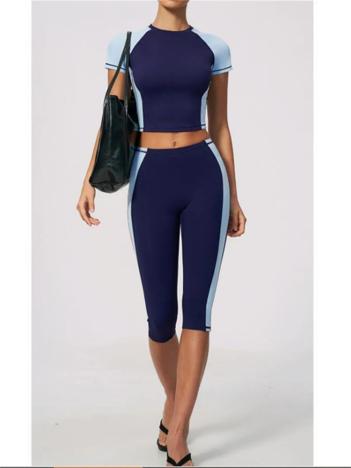 Color-Block Tee &amp; Capri Workout Set