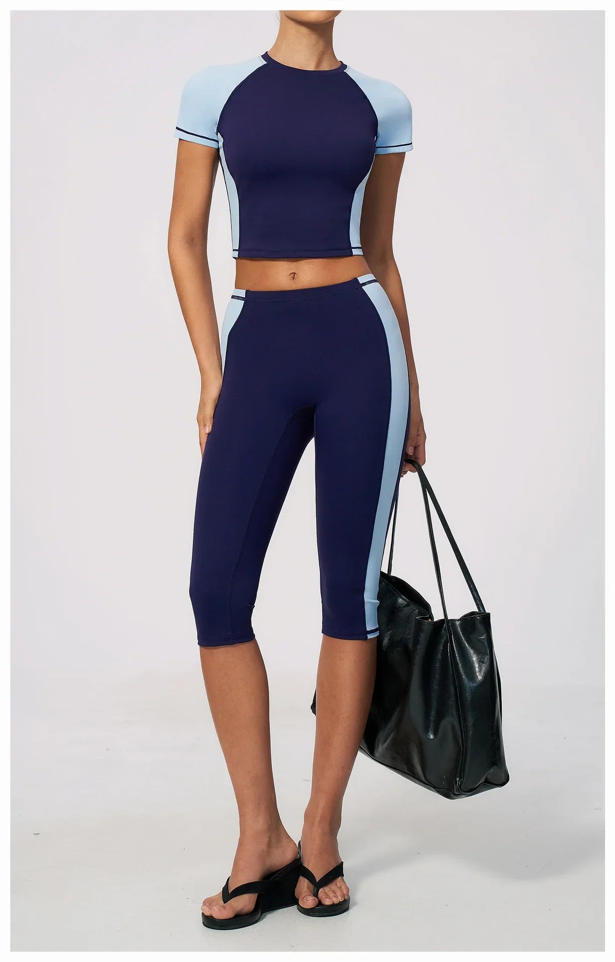 Color-Block Tee &amp; Capri Workout Set