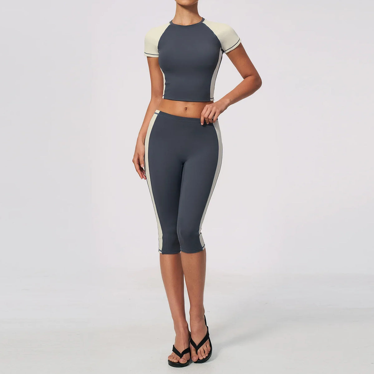 Color-Block Tee & Capri Workout Set
