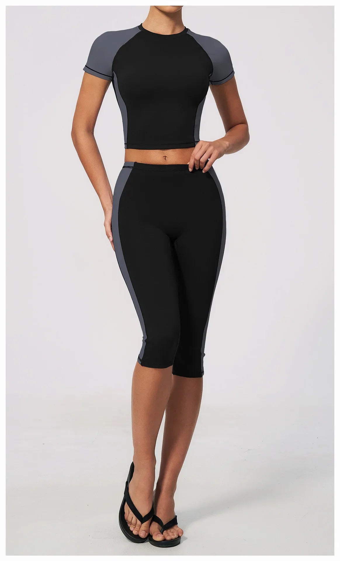 Color-Block Tee &amp; Capri Workout Set