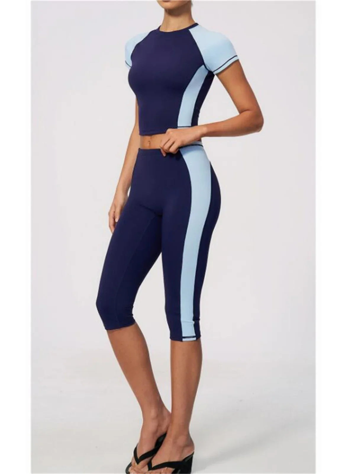 Color-Block Tee &amp; Capri Workout Set