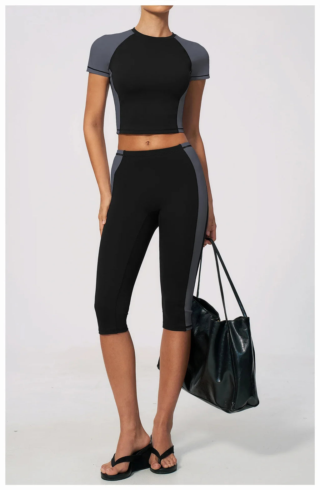 Color-Block Tee &amp; Capri Workout Set