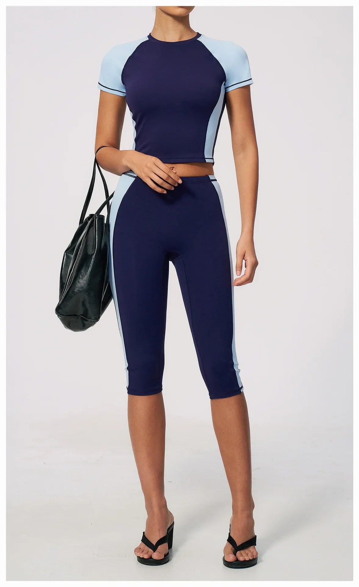 Color-Block Tee &amp; Capri Workout Set
