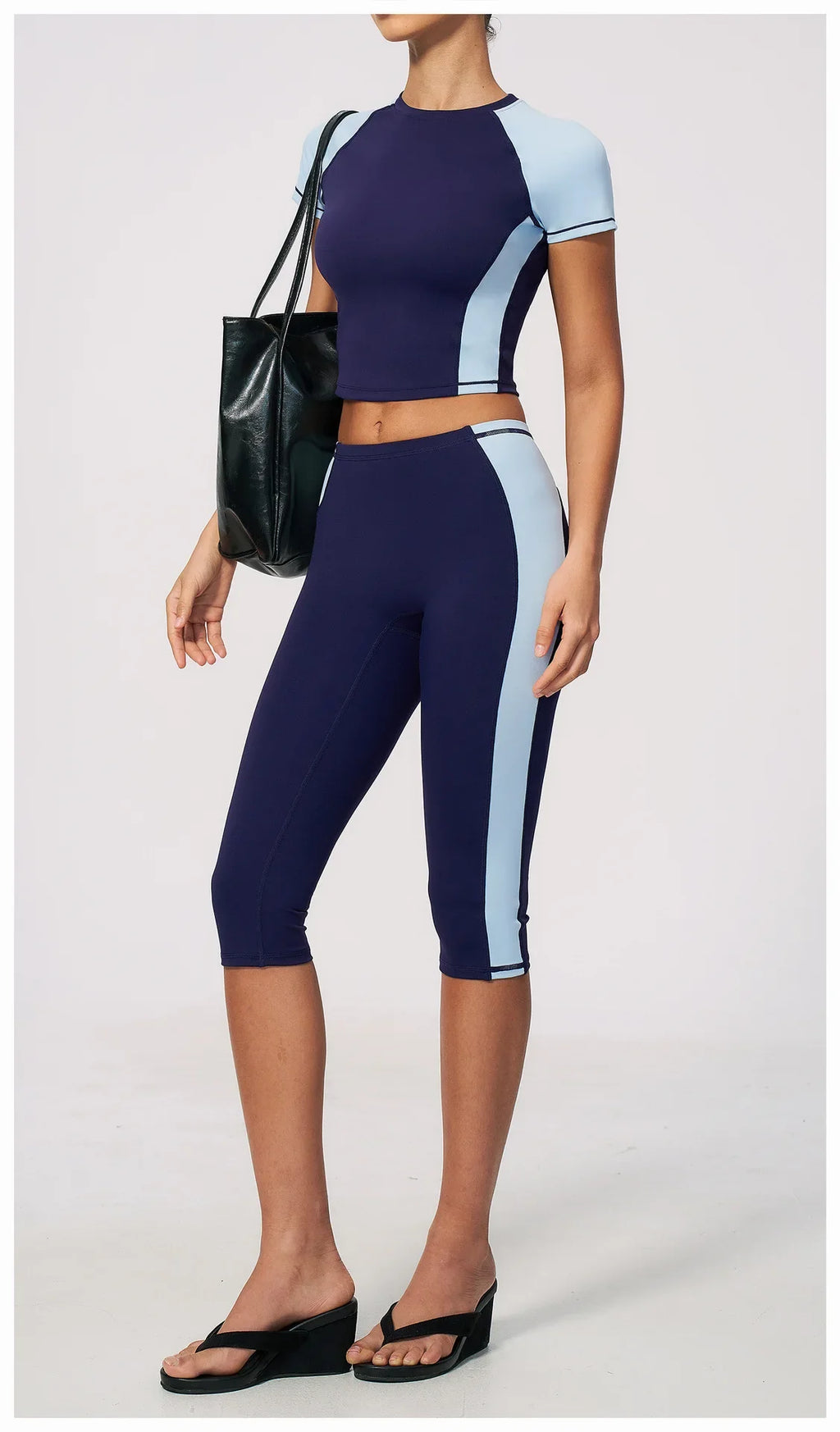 Color-Block Tee &amp; Capri Workout Set