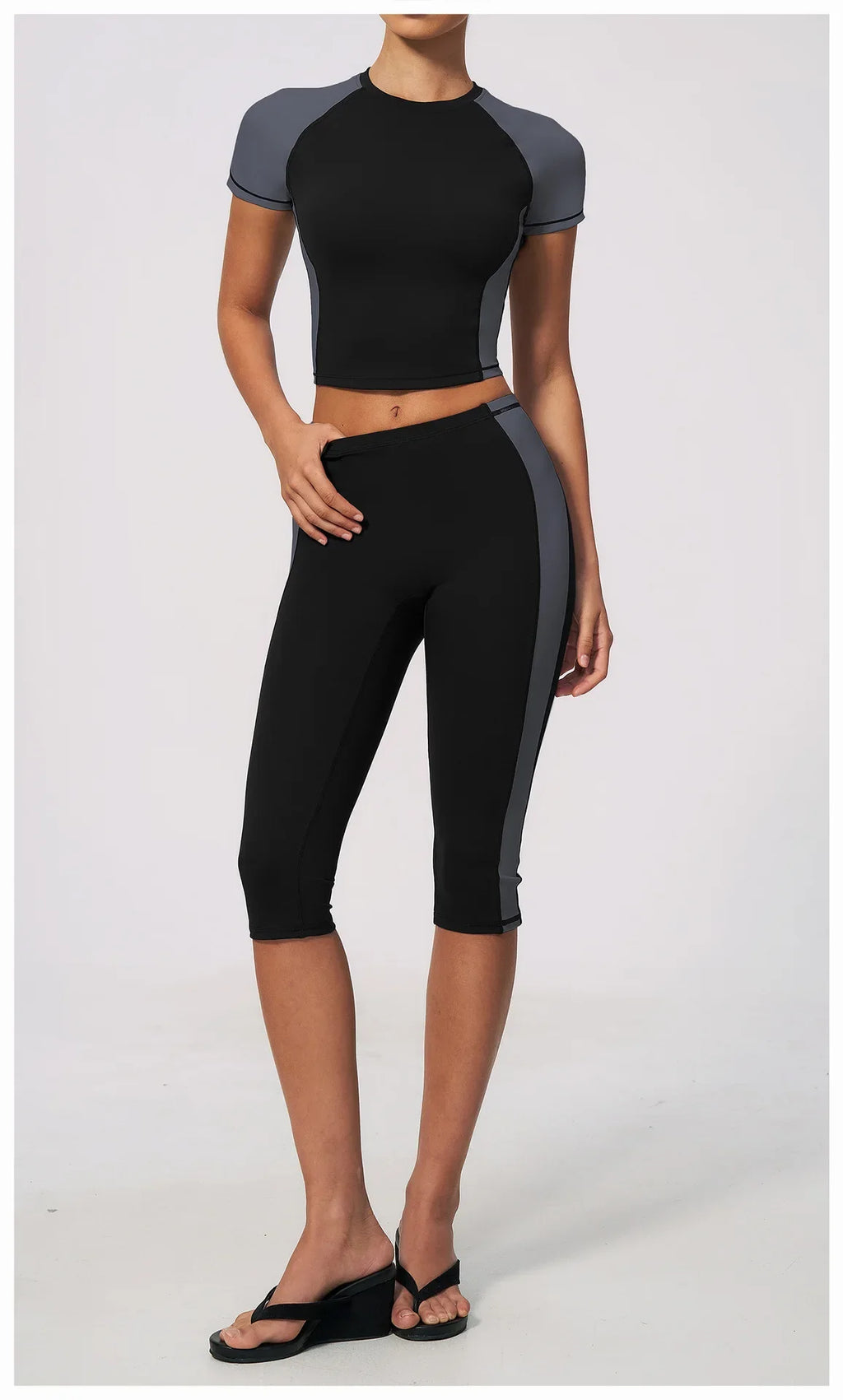 Color-Block Tee &amp; Capri Workout Set