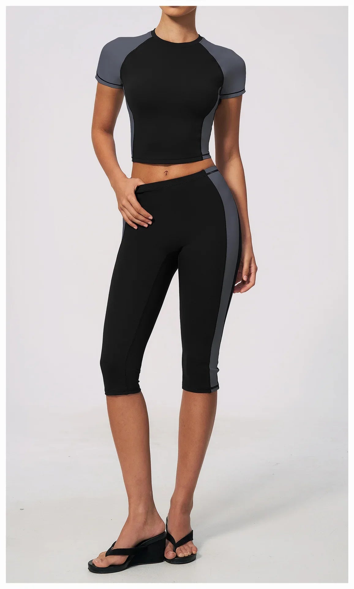 Color-Block Tee &amp; Capri Workout Set
