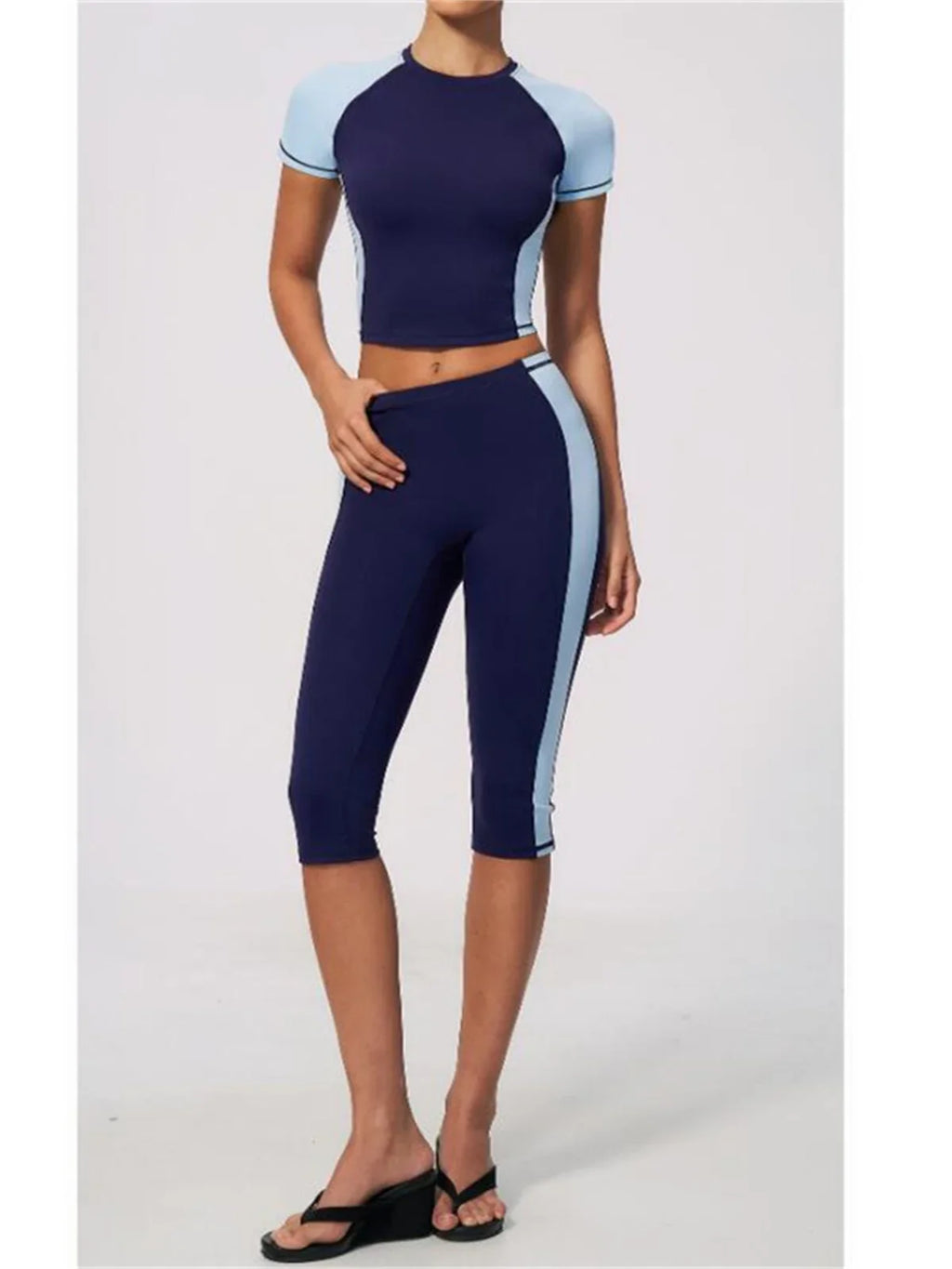 Color-Block Tee &amp; Capri Workout Set