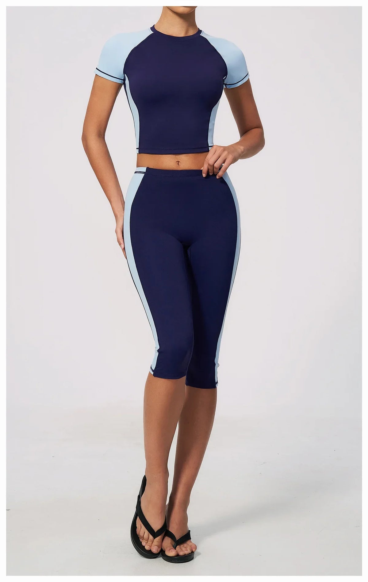 Color-Block Tee &amp; Capri Workout Set