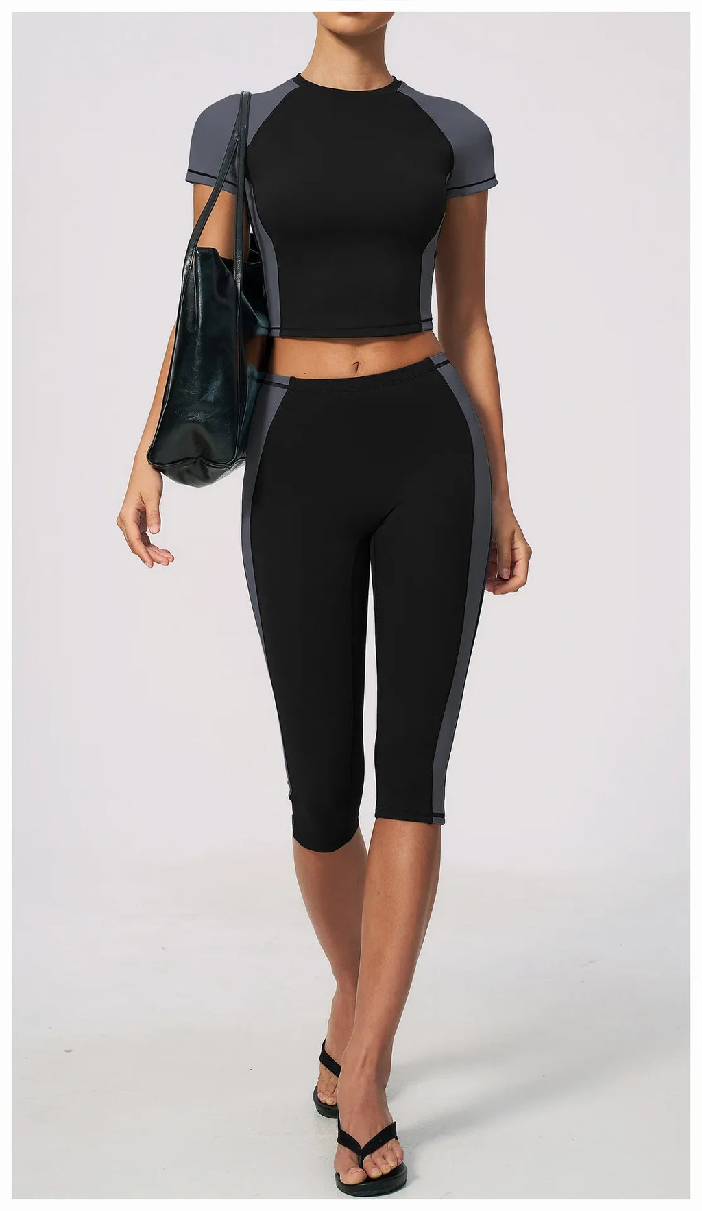 Color-Block Tee &amp; Capri Workout Set
