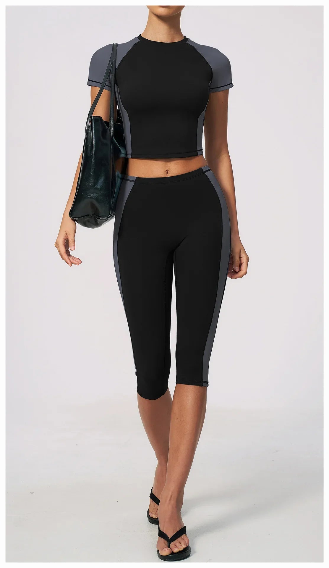 Color-Block Tee &amp; Capri Workout Set