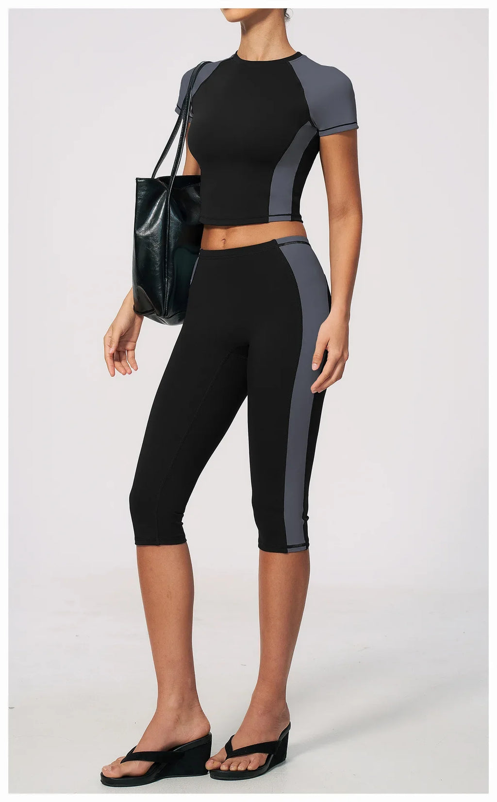 Color-Block Tee &amp; Capri Workout Set