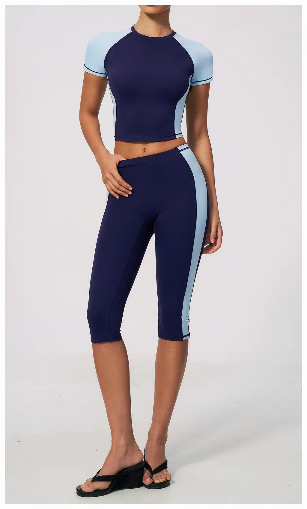 Color-Block Tee &amp; Capri Workout Set
