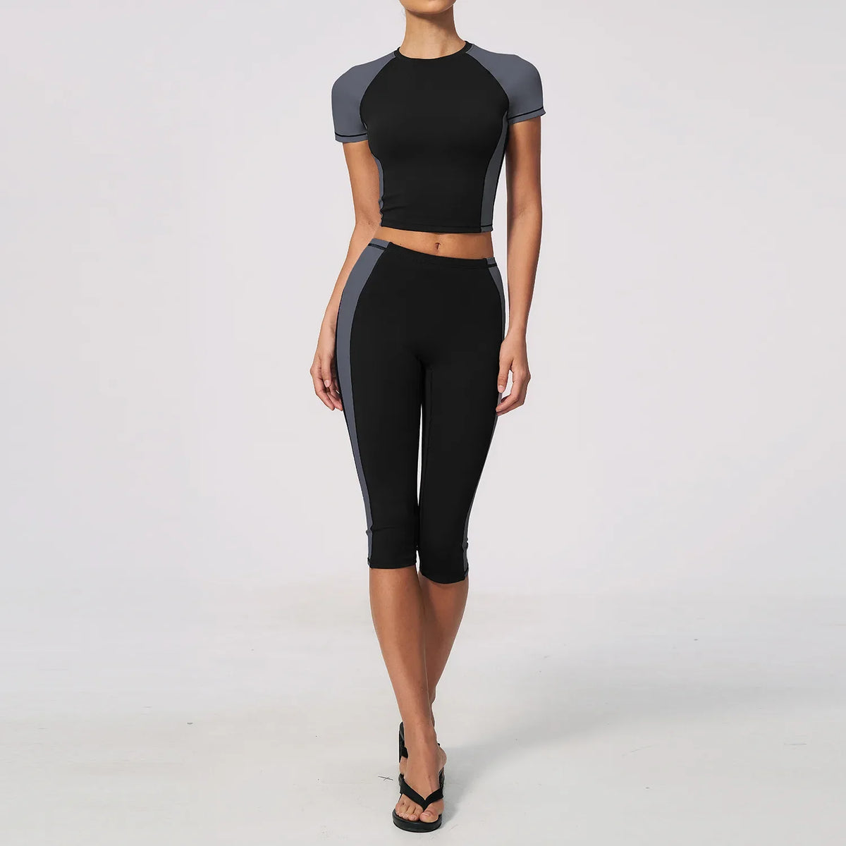 Color-Block Tee & Capri Workout Set